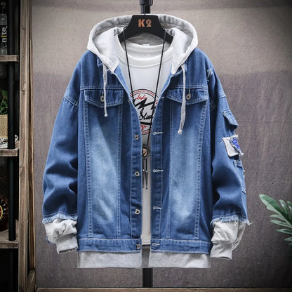 Trendy Hooded Denim Jacket for Men - Slim Fit Casual Streetwear