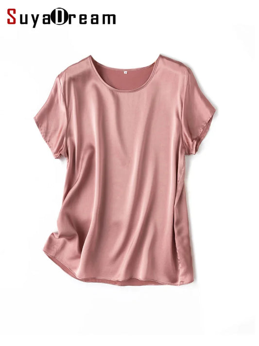 Elegant Silk Tee for Women - 100% Real Silk Short Sleeved O-Neck Top