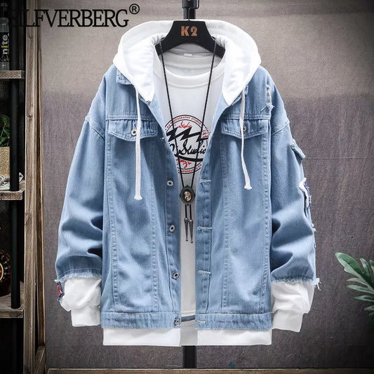 Trendy Hooded Denim Jacket for Men - Slim Fit Casual Streetwear